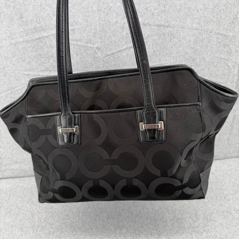 Coach Taylor Op Art Signature Tote Black Jacquard Leather Handbag F25501 - Picture 4 of 10